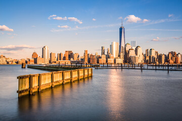 Downtown New York as observed from Jersey City, across the Hudson River. The Financial District...