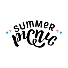 Hand drawn vector illustration with black lettering on textured background Summer Picnic for party, invitation, celebration, advertising, information messages, poster, website, flyer, banner, template