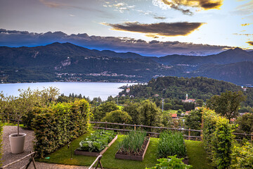 Panoramic view of the nature landscape in Orta San Giulio, Italy.