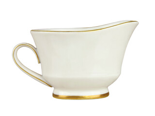 Empty white porcelain milk pitcher isolated on white