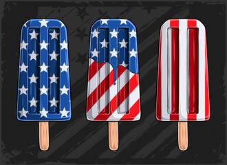 Popsicles Ice cream with USA flag pattern for 4th of July American independence day and Veterans day