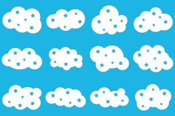 Clouds and stars icon set. Vector illustration.