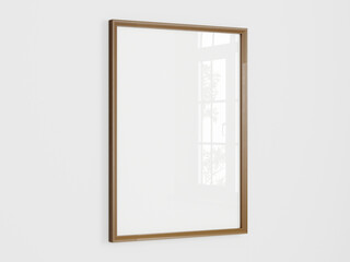 frame mockup, minimalist wooden frame on the wall, 3d render