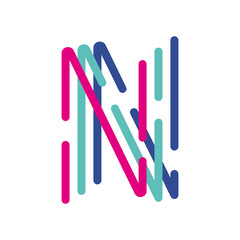 Abstract Letter N Line Colorful linear logotype. modern letter lines with new pop art colors. Font alphabet template. Logo set thin line clean style.