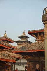 Nepalese roofs covered with pigeons in Kathmandu