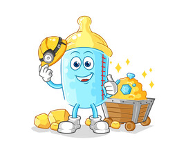baby bottle miner with gold character. cartoon mascot vector