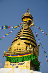 Nepalese stupa with prayer flags in Kathmandu, Nepal