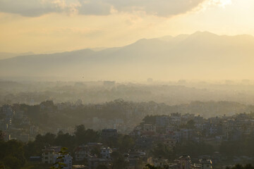 View over misty Kathmandu, Nepal
