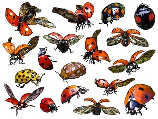 set of insects ladybugs