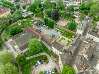 Aerial view of the former castle with four round bastions now a French garden in Beaune, Burgundy France - obrazy, fototapety, plakaty