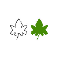 Cannabis, marijuana leaf. Pixel art 8 bit vector icon illustration