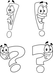 Outlined Funny Question Mark Cartoon Characters. Vector Collection Set Isolated On White Background