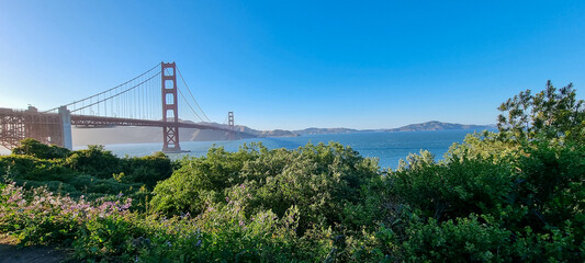 view from distance on the golden gate bridge San Francisco USA