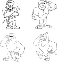 Outlined Eagle Cartoon Characters. Vector Hand Drawn Collection Set Isolated On White Background