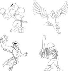 Fototapeta na wymiar Outlined Eagle Cartoon Characters. Vector Hand Drawn Collection Set Isolated On White Background