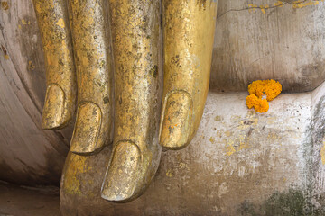 Gold Leaf Covered Hand of the Buddha at Wat Si Chum, Sukhothai, Thailand