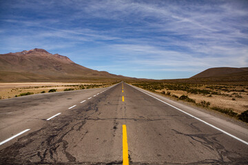 National asphalt road in latin america. The concept of freedom on the highway. Empty road for background or text
