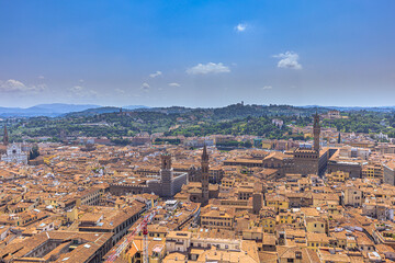 Fototapeta na wymiar Panoramic rooftop view of the medieval famous city of Florence, Italy