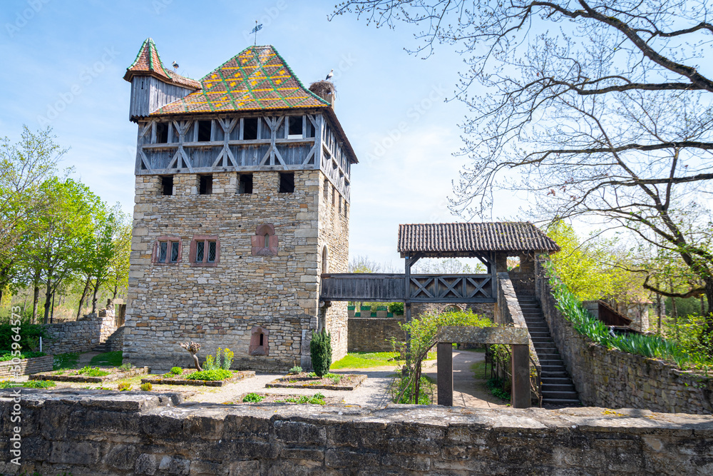 Wall mural traditional old alsatian forte or castle in the ecomuseum alsace in city of mulhouse, alsace, france