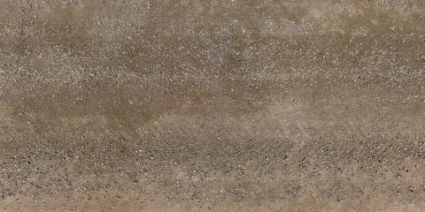 panorama of surface from above of gravel road with car tire tracks - obrazy, fototapety, plakaty