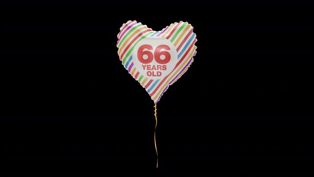 Birthday Celebration Helium Balloon. 66 Years Old. Loop Animation. Alpha Channel Prores 4444.