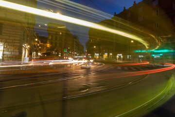 Fototapeta na wymiar Cool long exposure cars traffic light trails, night view of the city of Rome 