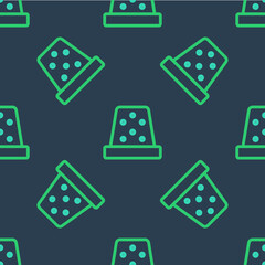 Line Thimble for sewing icon isolated seamless pattern on blue background. Vector