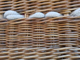 Close up of wicker hot air balloon basket woven with rope to use as background