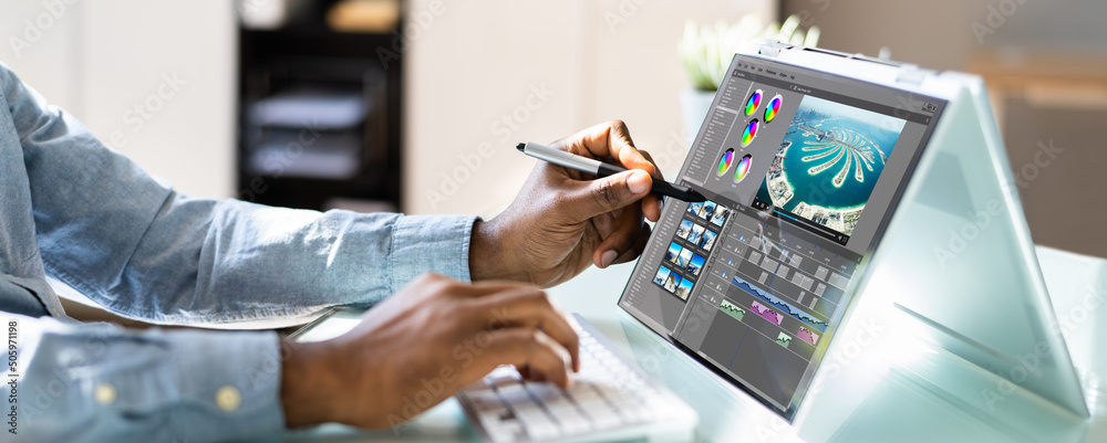 Poster Video Editor Or Designer Using Editing Software Tech