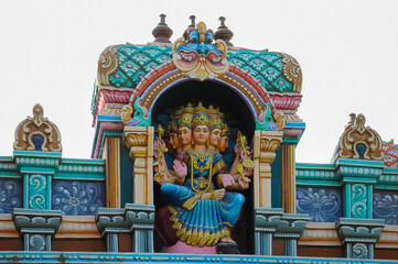 Fototapeta na wymiar Hindu deity on the facade of a temple in Bangalore, Karnataka, India, February 03 2017