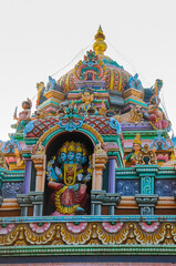 Fototapeta na wymiar Hindu deities on the facade of Sri Rajarajeshwari Temple in Bangalore, Karnataka, India, February 03 2017