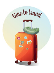 Time to travel. Luggage bags, suitcases, baggage, travel bags. Vacation, holiday. Vector trendy illustrations. Cartoon style. Greeting cards