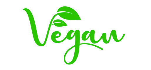 Go vegan. Organic vegan 100% with leaves, Bio, eco icon or symbol. lactose free, vegan, no meat, healthy, fresh food. Green logo. Eat healthy food. Nature, ecology. veganism slogan or quote