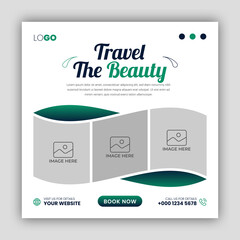 Travel holiday vacation social media post banner or square flyer design template