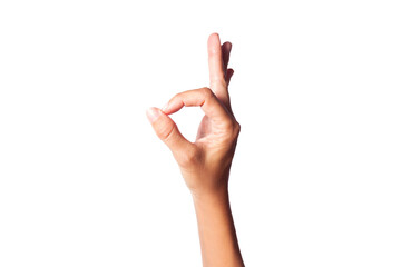 hand making ok gesture with white background