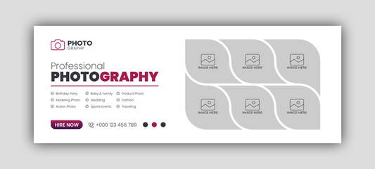 Digital photography services facebook cover or web banner template - obrazy, fototapety, plakaty
