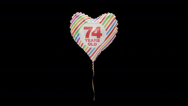Birthday Celebration Helium Balloon. 74 Years Old. Loop Animation with Alpha Channel Prores 4444.