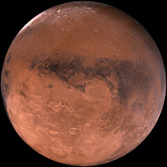 Mars. Red surface. On a dark background. Elements of this image furnished by NASA © Matthew