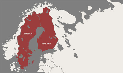 Zoomed Scandinavian map. Featured differently in Sweden and Finland.  Empty space for text on the right.Representation of limits on the possibility of war.