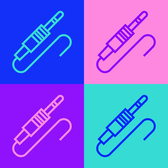 Pop art line Audio jack icon isolated on color background. Audio cable for connection sound equipment. Plug wire. Musical instrument. Vector