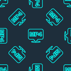 Green line MP4 file document. Download mp4 button icon isolated seamless pattern on blue background. MP4 file symbol. Vector