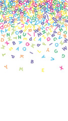 Falling letters of English language. Colorful sketch flying words of Latin alphabet. Foreign languages study concept. Cool back to school banner on white background.