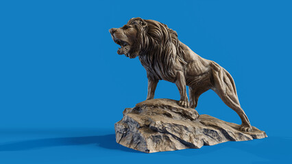 Lion sculpture on blue background render