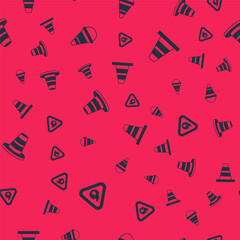 Set Fire flame in triangle, cone bucket, Traffic and on seamless pattern. Vector