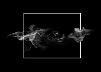 Frame tropical white smoke abstract on black background, fire design