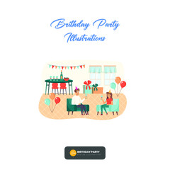 happy cartoon people having fun at birthday party vector flat illustration. Concept of friends characters celebrating a holiday isolated on white Background Collection of smiling festive man and woman