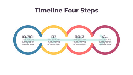 Business process. Timeline infographics with 4 steps, options, sections. Vector template.