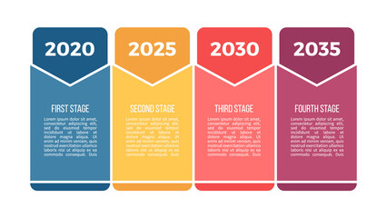 Business process. Chart with 4 steps, options, sections. Vector template.