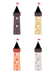 Vector illustration set of a castle tower in a fantasy world. royal themes, Middle Ages, fairy tales, magic, royal palaces, children.