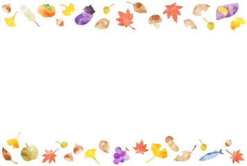 Fototapeta premium 優しい水彩の秋の味覚と植物のフレームイラスト